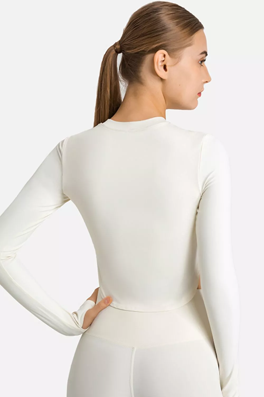 Side Slit Long Sleeve Round Neck Crop Top