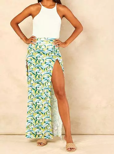 Signage Printed - Split Open - Holiday Maxi Skirt