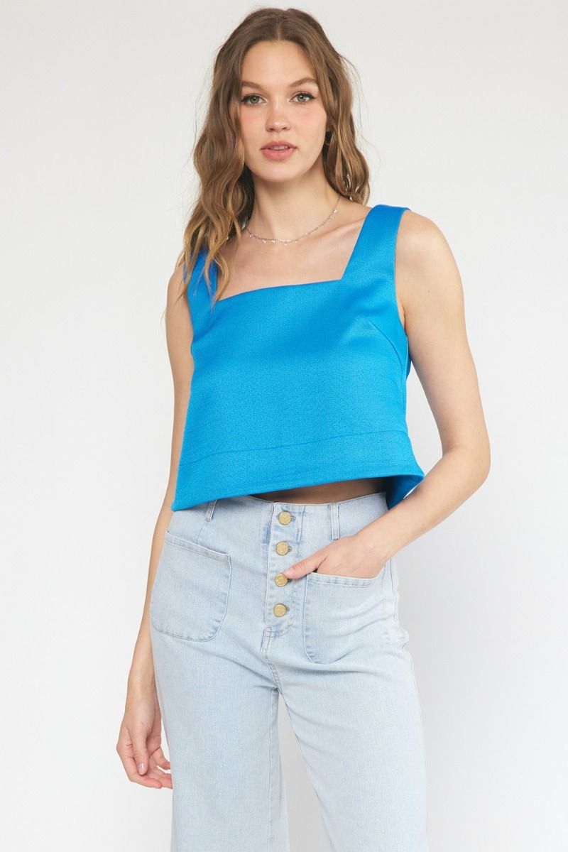 Sleeveless Square Neck Crop Top - Turquoise