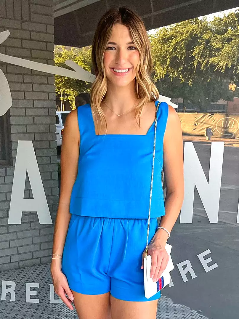 Sleeveless Square Neck Crop Top - Turquoise