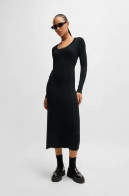 Slim-fit midi-length dress with irregular ribbed structure