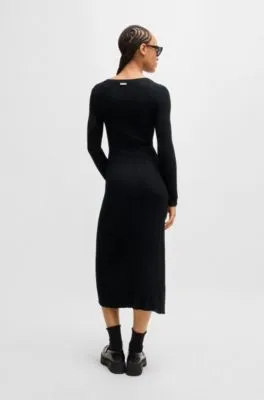 Slim-fit midi-length dress with irregular ribbed structure