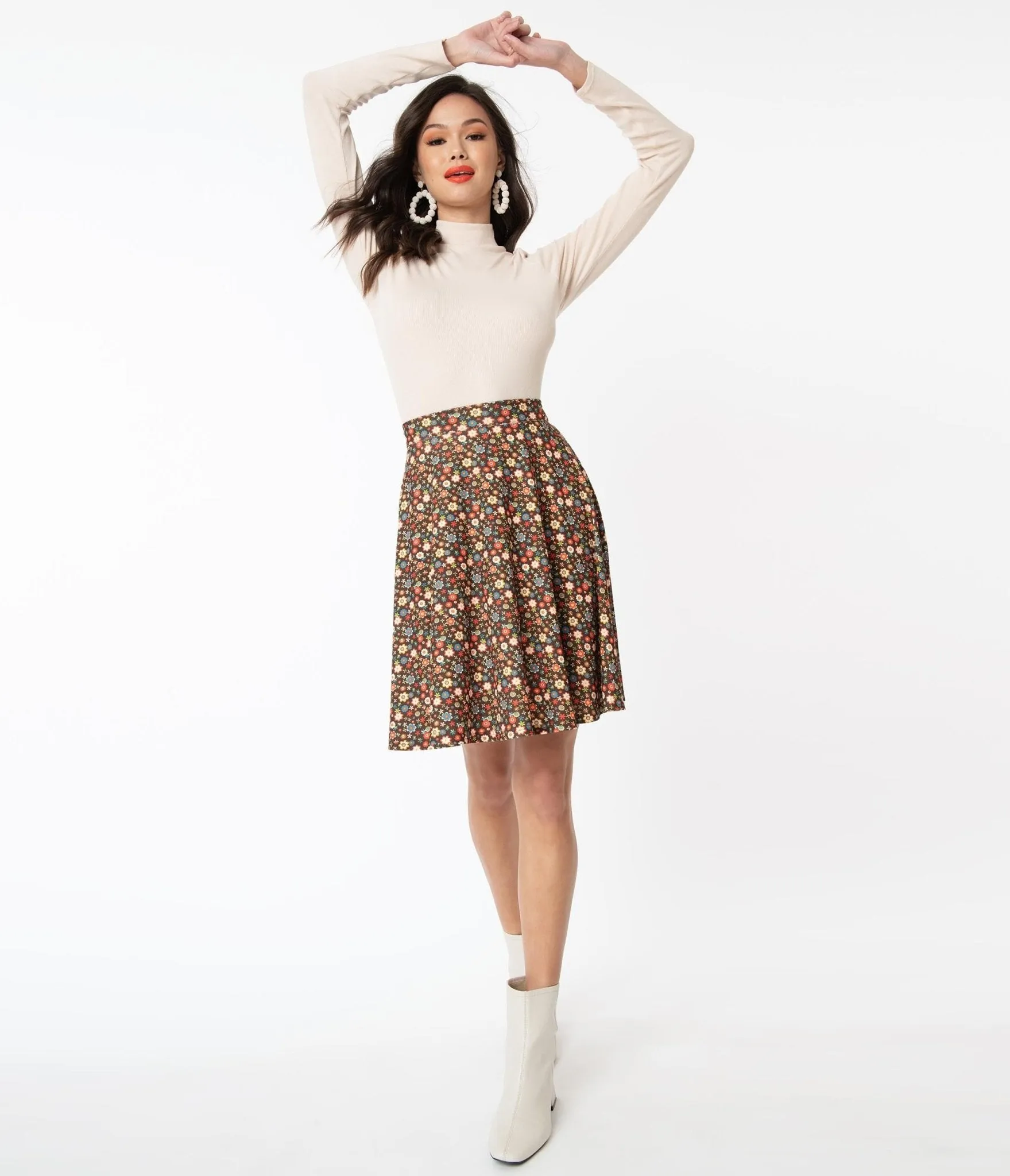 Smak Parlour Brown & Multicolor Floral Sweet Talk Flare Skirt