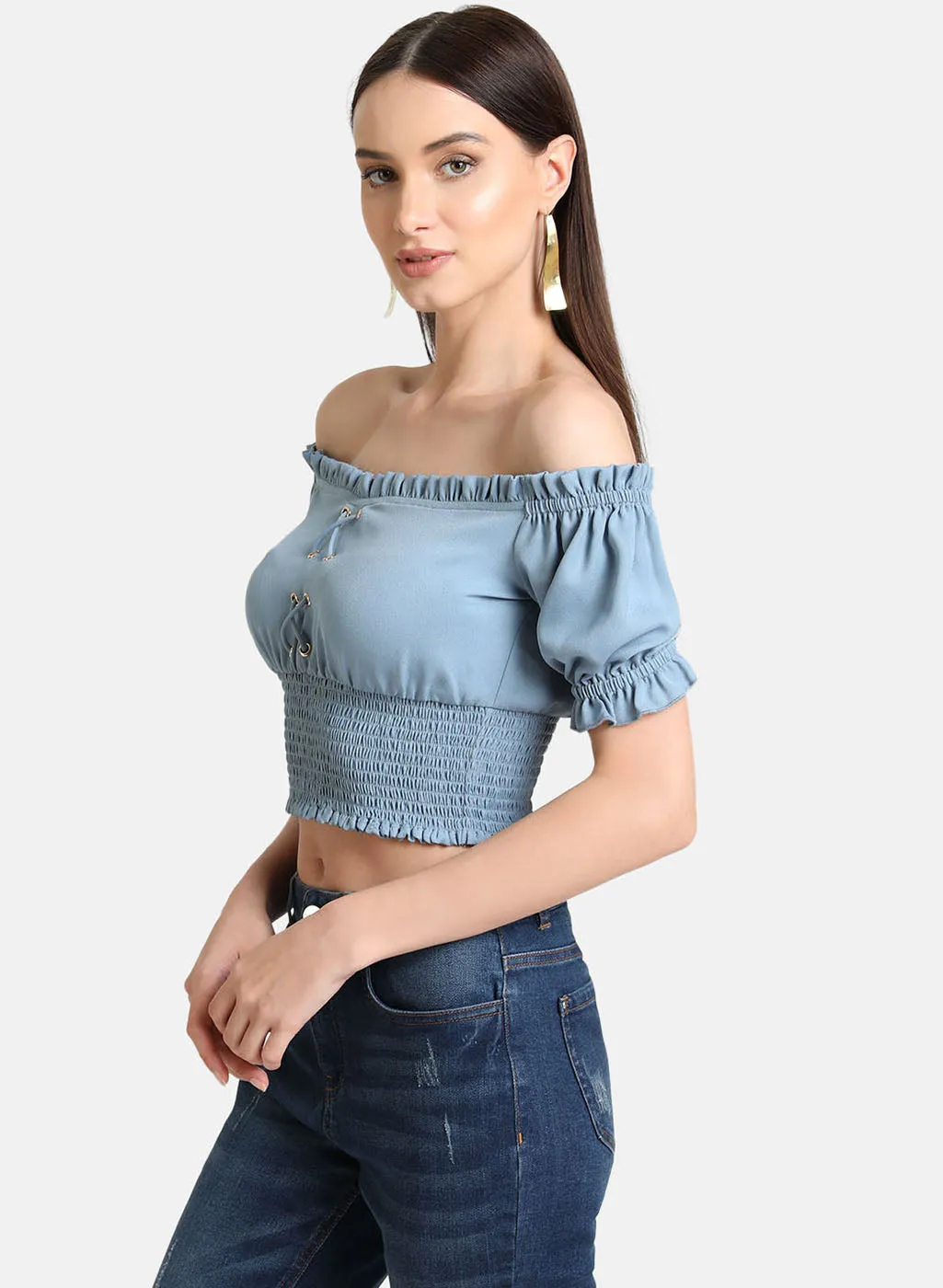 Smocked Wide Neck Crop Top