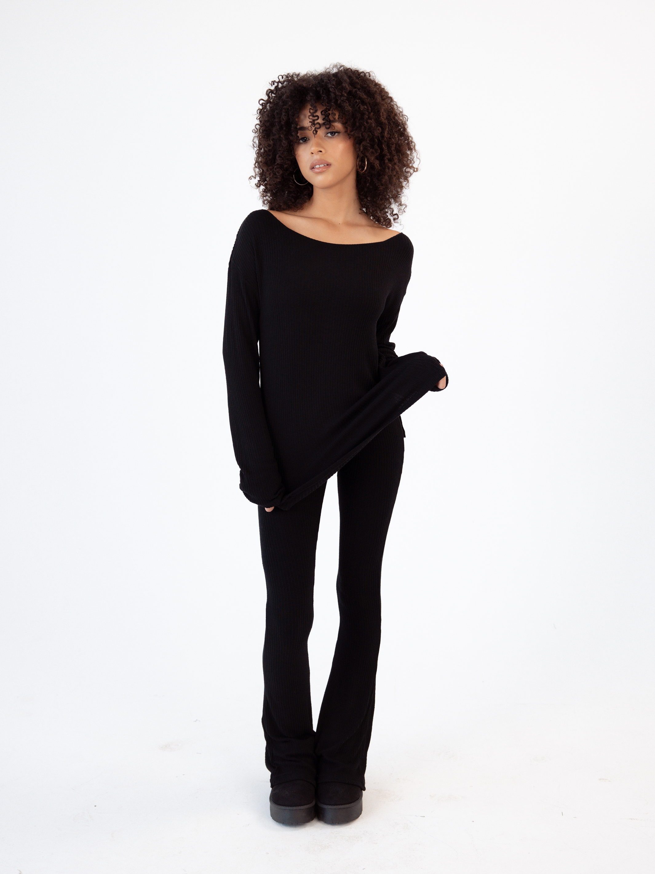 Soft Ribbed Long Sleeve Boat Neck Brami