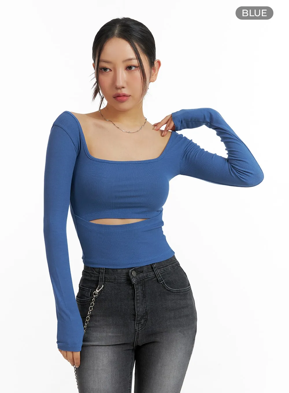 Square Neck Cut Out Crop Top IM405