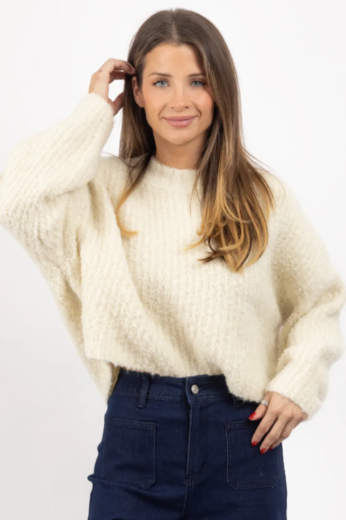 STAPLE IVORY FUZZY SWEATER