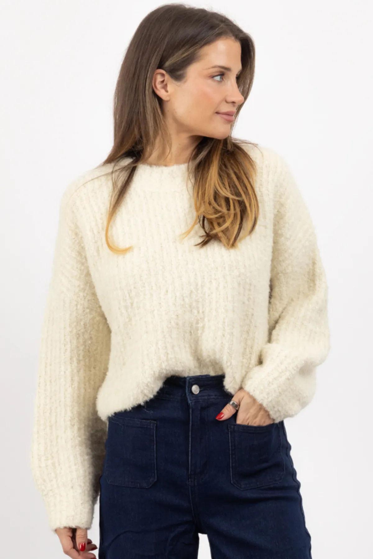 STAPLE IVORY FUZZY SWEATER