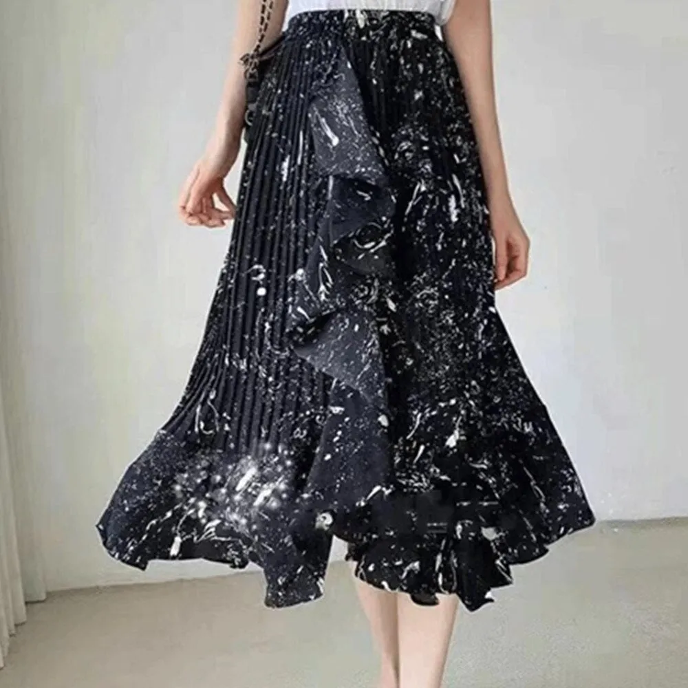 Summer Beach Maxi Women Floral Print Boho Long Chiffon Ruffles Casual Sexy Vintage High Waist Midi Skirt