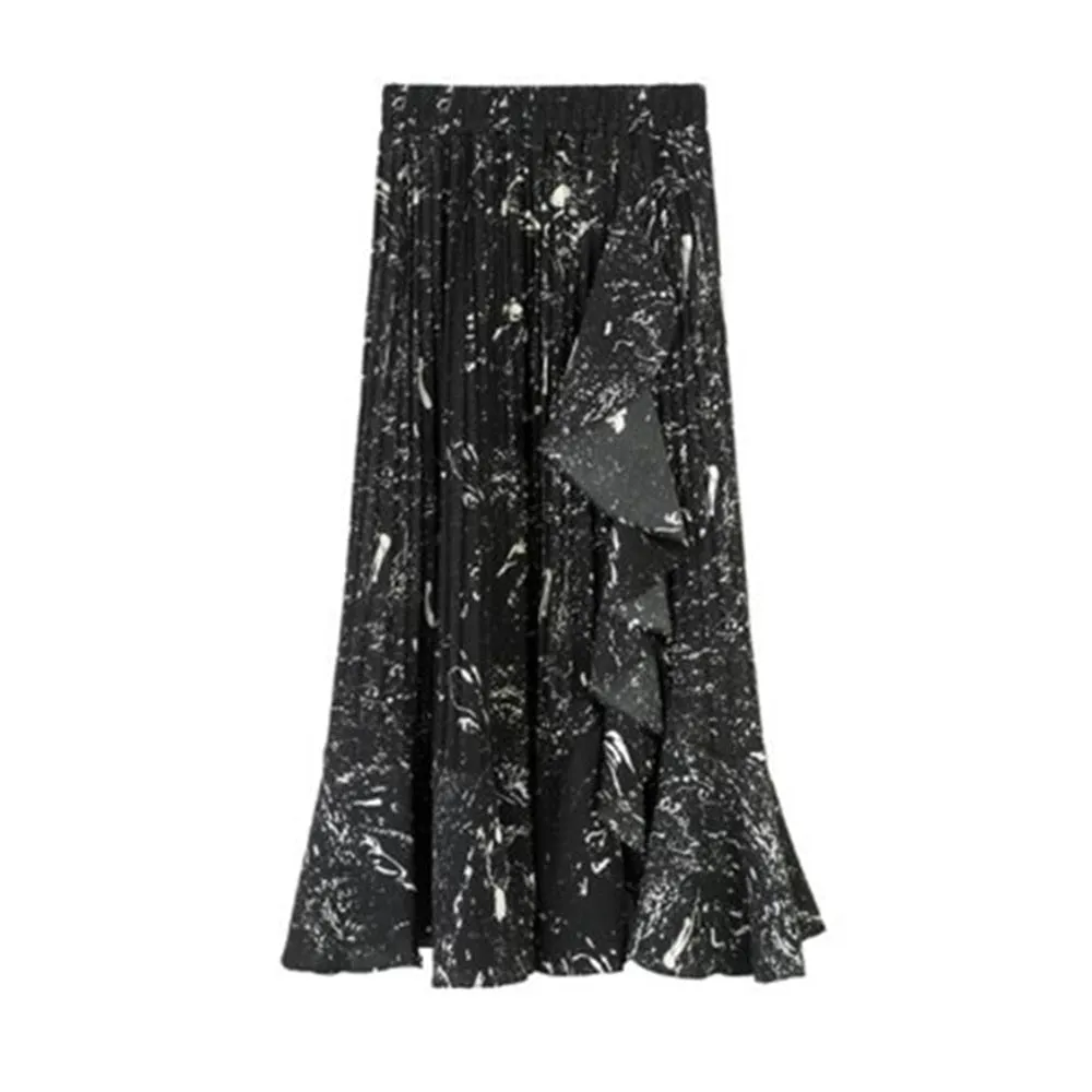 Summer Beach Maxi Women Floral Print Boho Long Chiffon Ruffles Casual Sexy Vintage High Waist Midi Skirt