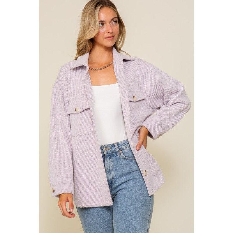 Timing Lavender Soft Button Shacket (1X-3X)