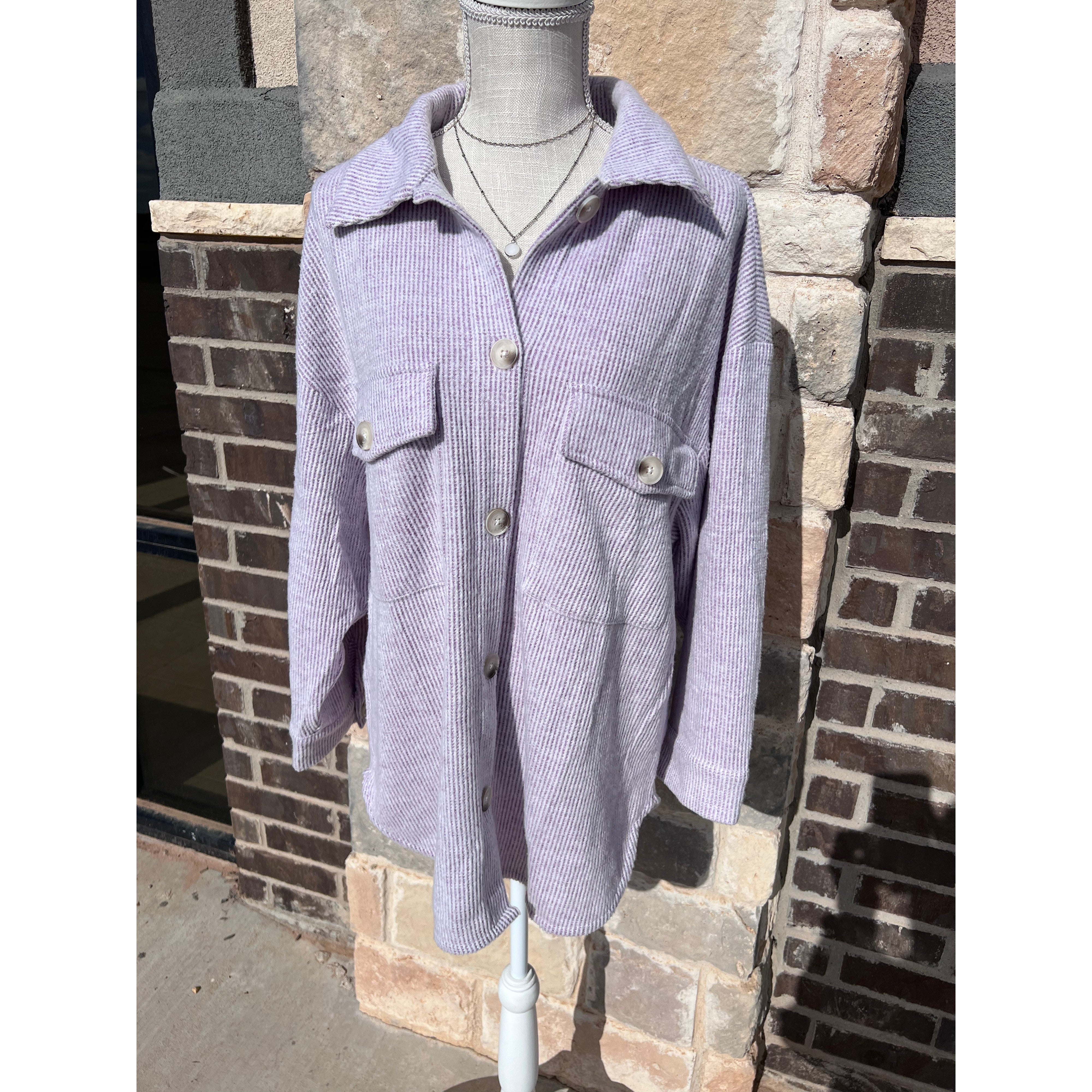 Timing Lavender Soft Button Shacket (1X-3X)