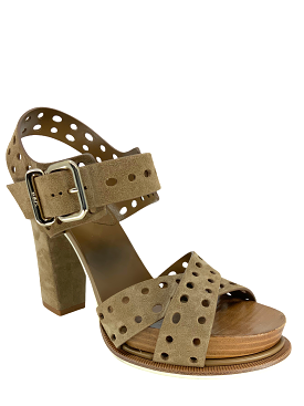 Tod's Perforated Suede Block Heel Sandal Size 7