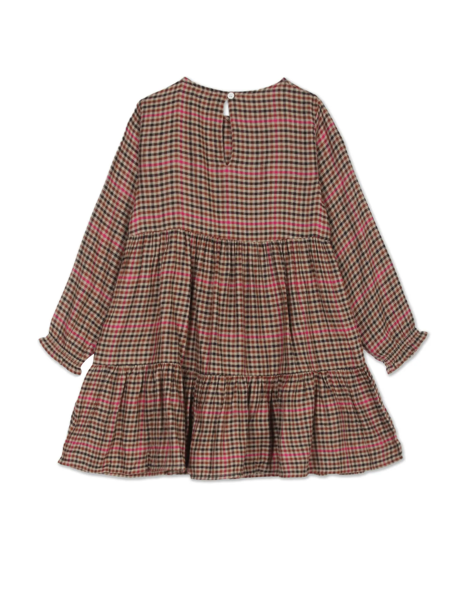 Tommy Hilfiger Kids Girls Beige And Magenta Shepard Check Flared Dress