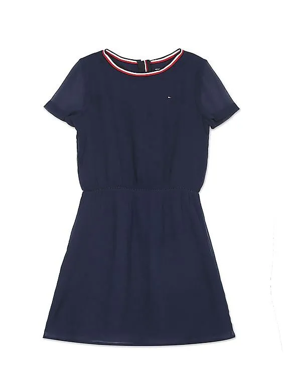 Tommy Hilfiger Kids Girls Navy Round Neck Textured Dress