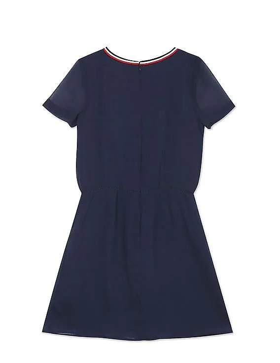 Tommy Hilfiger Kids Girls Navy Round Neck Textured Dress