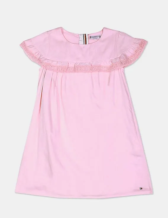 Tommy Hilfiger Kids Girls Pink Short Sleeve Solid Flared Ruffle Dress