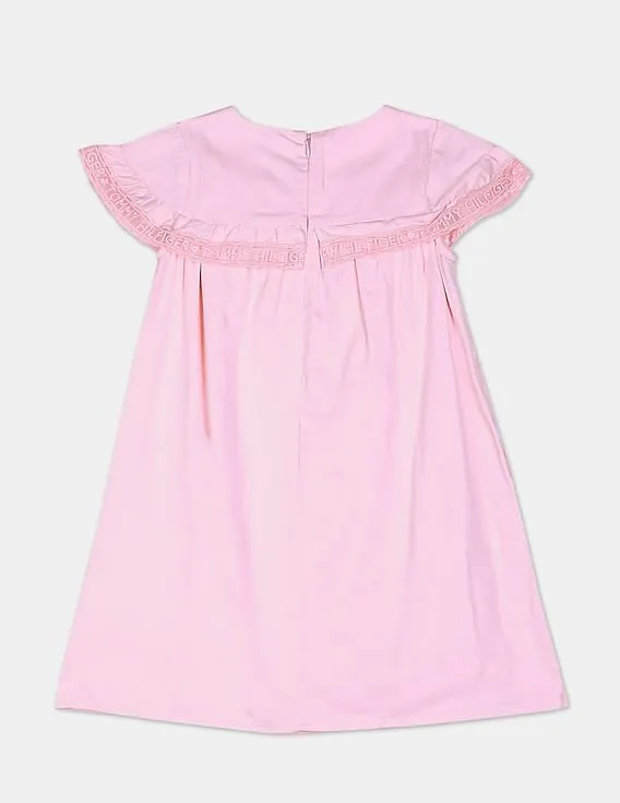 Tommy Hilfiger Kids Girls Pink Short Sleeve Solid Flared Ruffle Dress