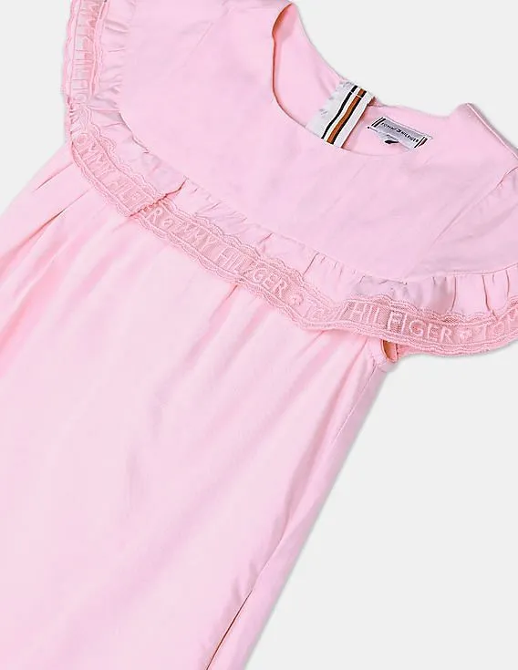 Tommy Hilfiger Kids Girls Pink Short Sleeve Solid Flared Ruffle Dress