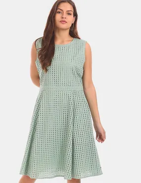 Tommy Hilfiger Women Green Eyelet Fit And Flare Dress