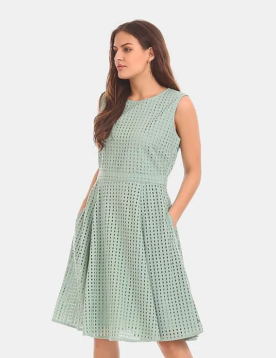 Tommy Hilfiger Women Green Eyelet Fit And Flare Dress