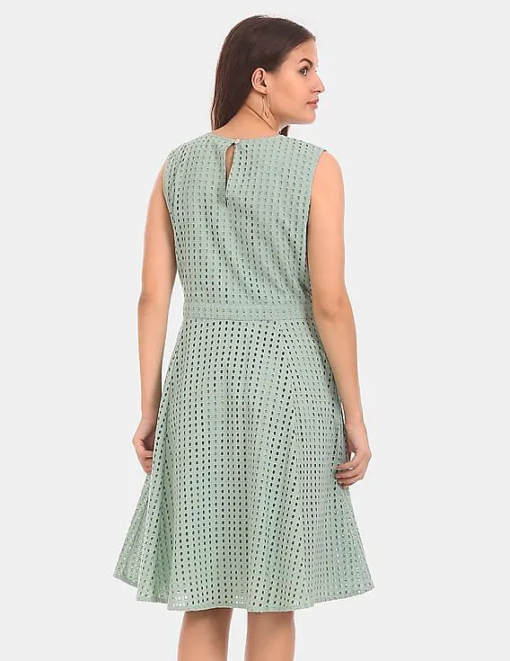 Tommy Hilfiger Women Green Eyelet Fit And Flare Dress