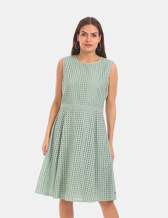 Tommy Hilfiger Women Green Eyelet Fit And Flare Dress