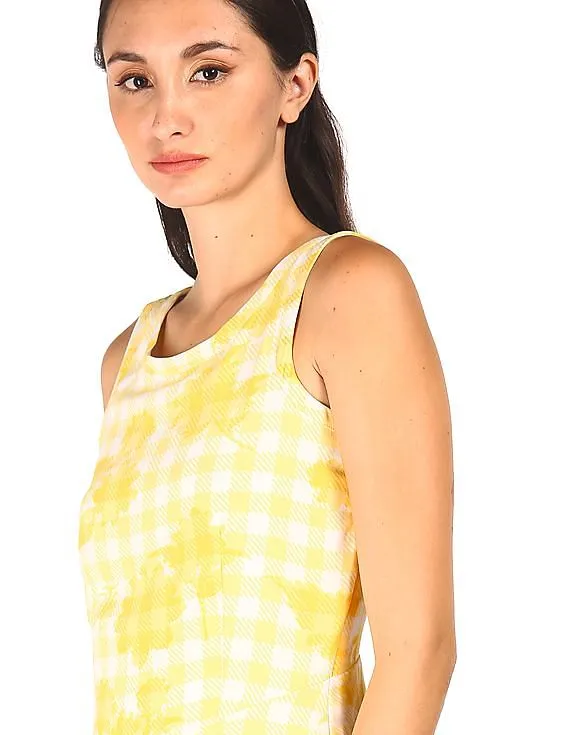 Tommy Hilfiger Women Yellow Round Neck Check Fit And Flare Dress