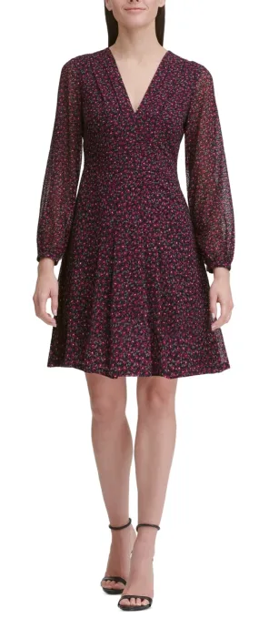 Tommy Hilfiger Women's Flocked Floral Chiffon Dress Bright Pink Size 12