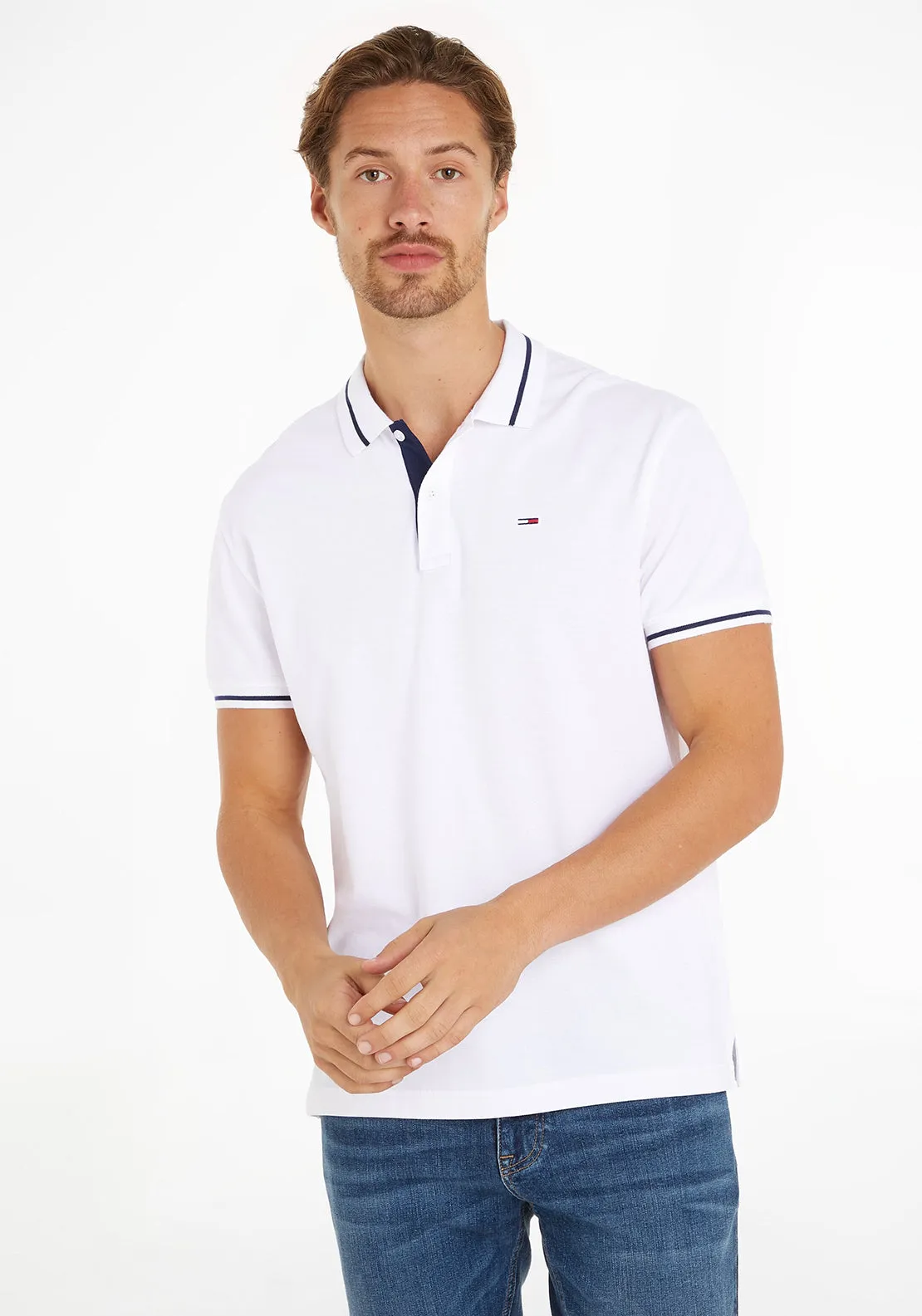 Tommy Jeans Tipped Collar Polo Shirt, White