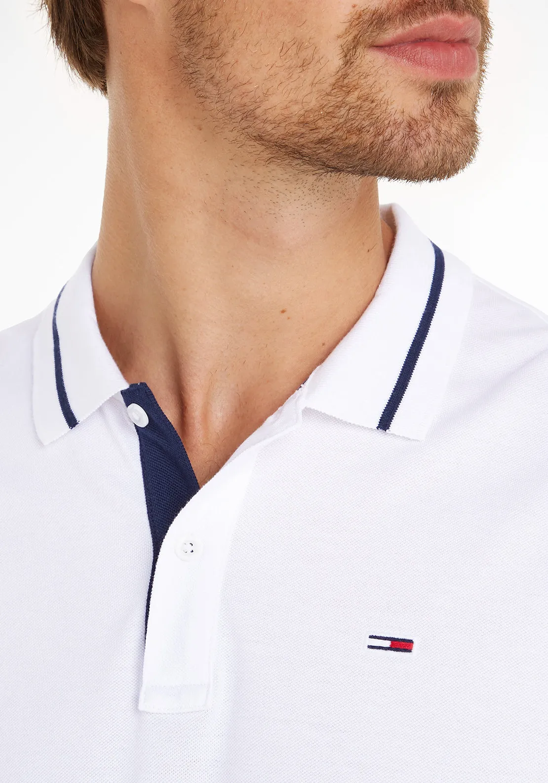 Tommy Jeans Tipped Collar Polo Shirt, White