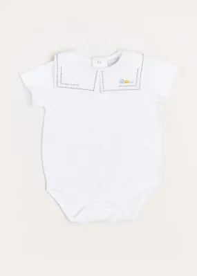 Train Embroidery Statement Collar Short Sleeve Bodysuit in Green (3mths-2yrs)