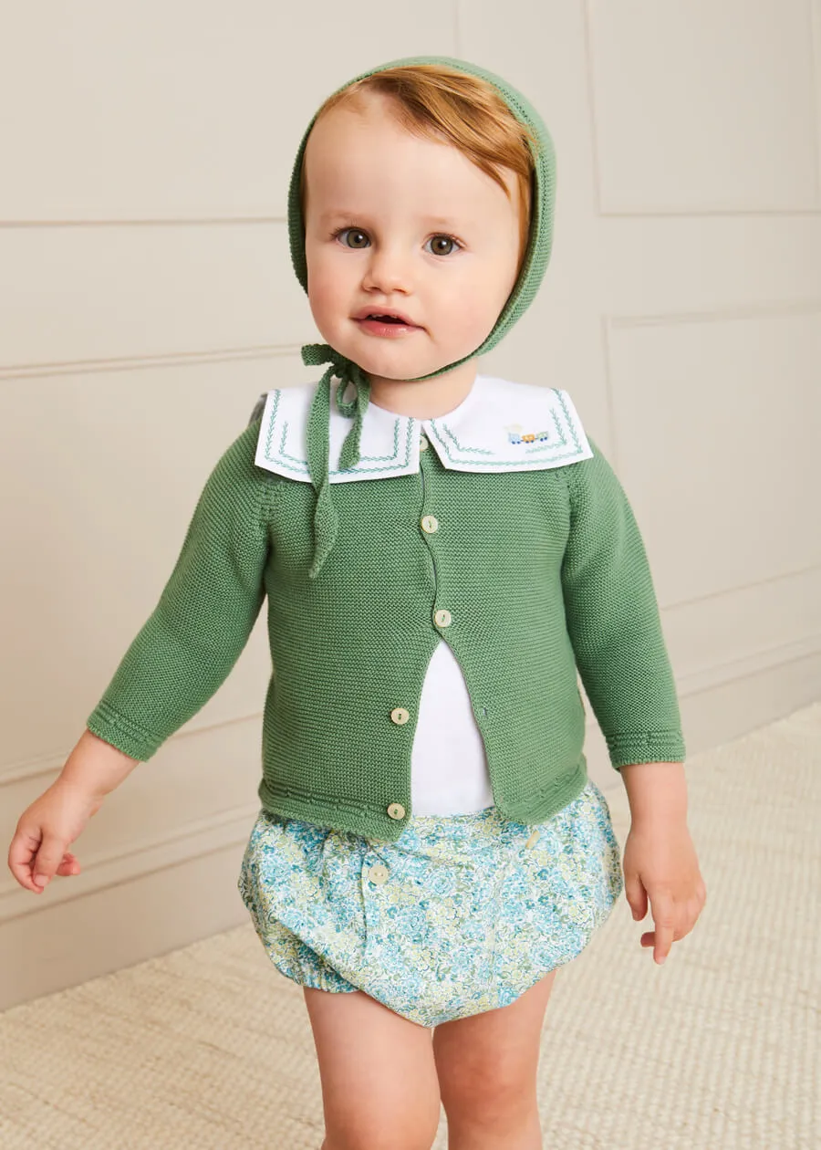 Train Embroidery Statement Collar Short Sleeve Bodysuit in Green (3mths-2yrs)