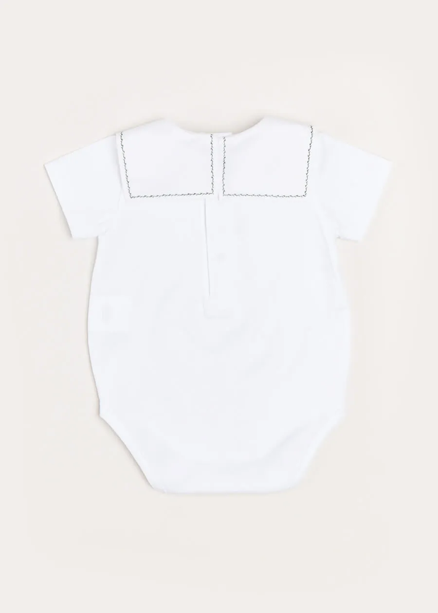 Train Embroidery Statement Collar Short Sleeve Bodysuit in Green (3mths-2yrs)