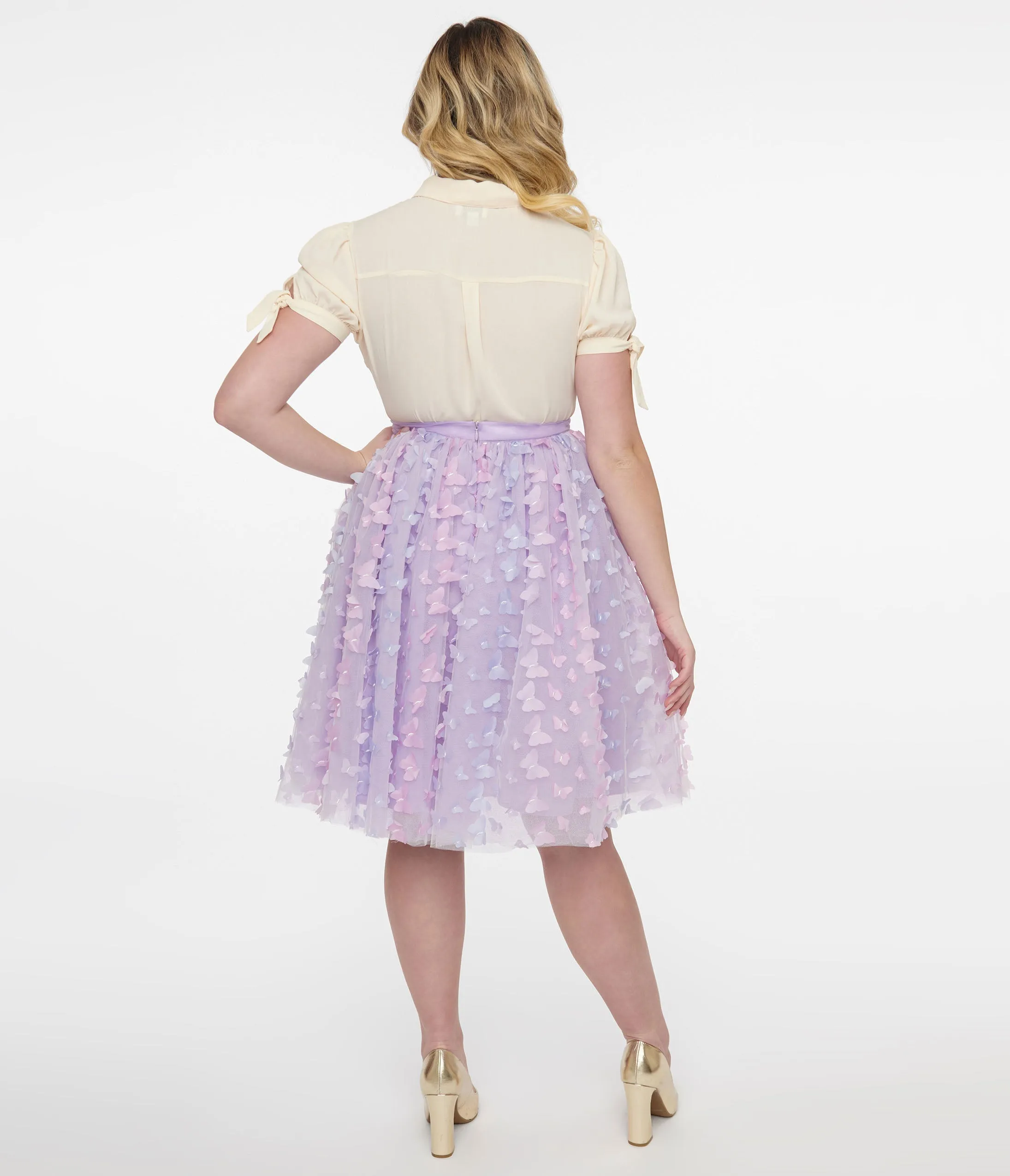 Unique Vintage 1950s Lavender & Blue Butterfly Tulle Sweetie Pie Flare Skirt