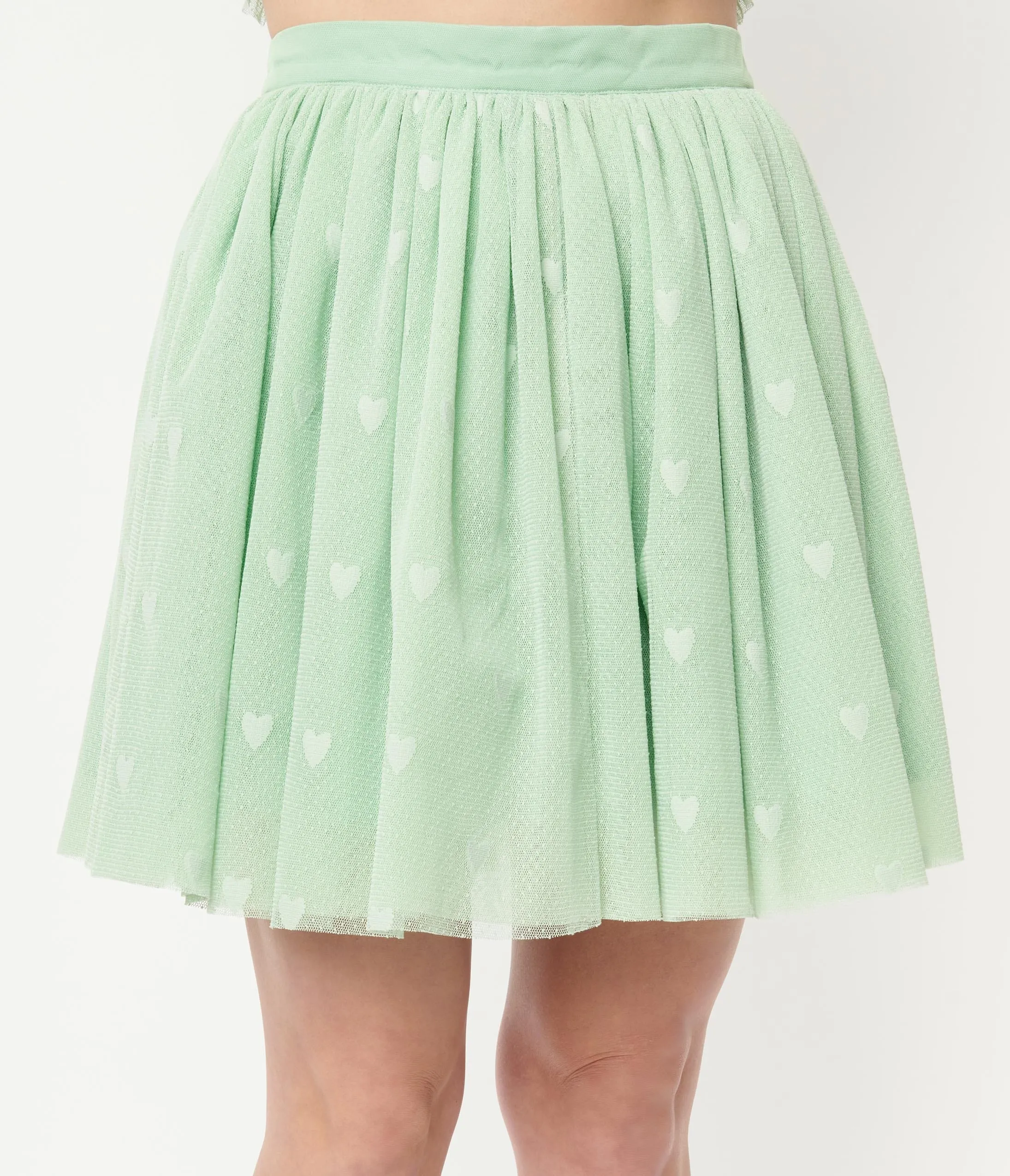 Unique Vintage Mint Hearts Sweetie Pie Flare Skirt