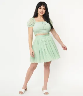 Unique Vintage Mint Hearts Sweetie Pie Flare Skirt