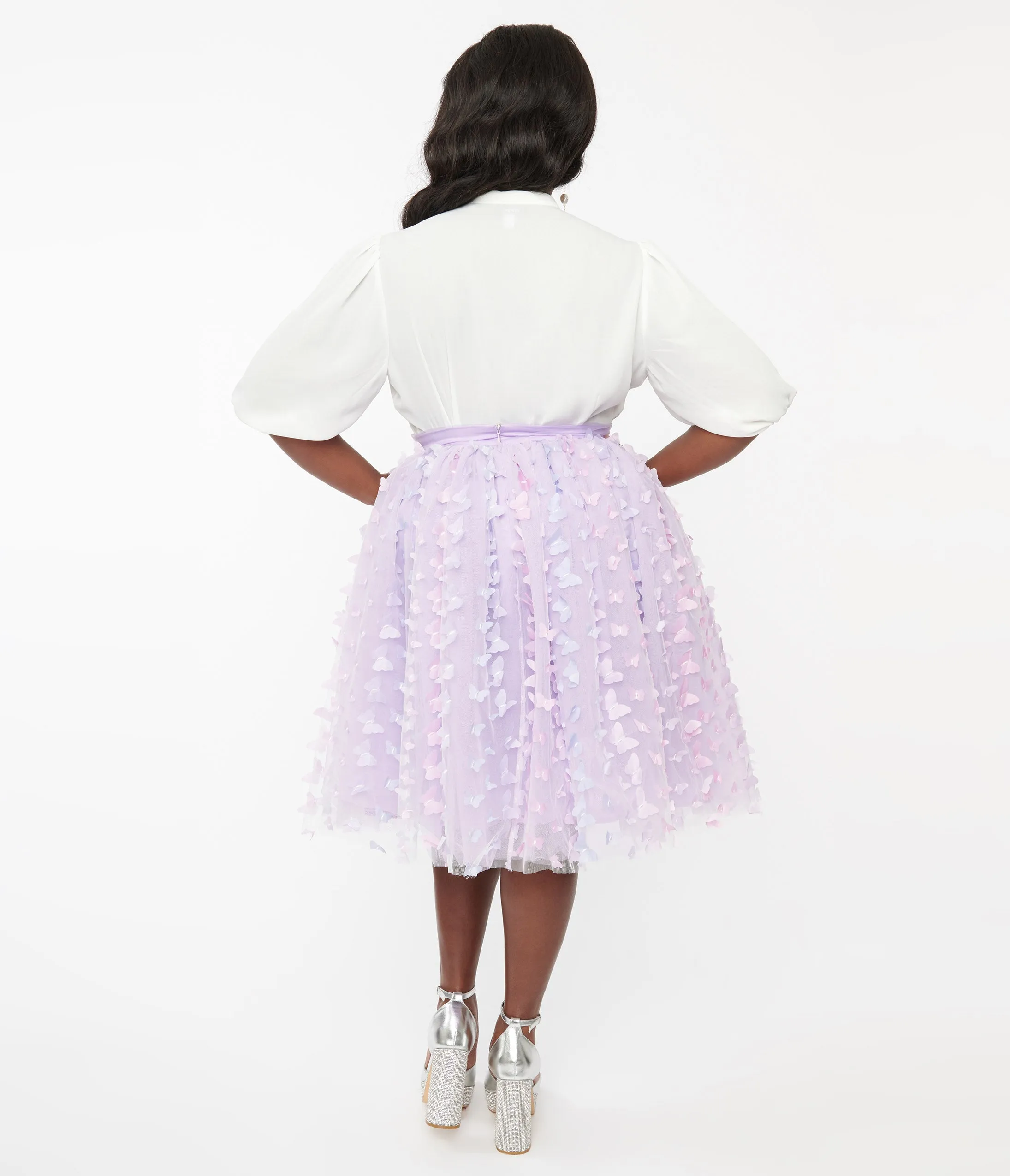 Unique Vintage Plus Size 1950s Lavender & Blue Butterfly Tulle Sweetie Pie Flare Skirt