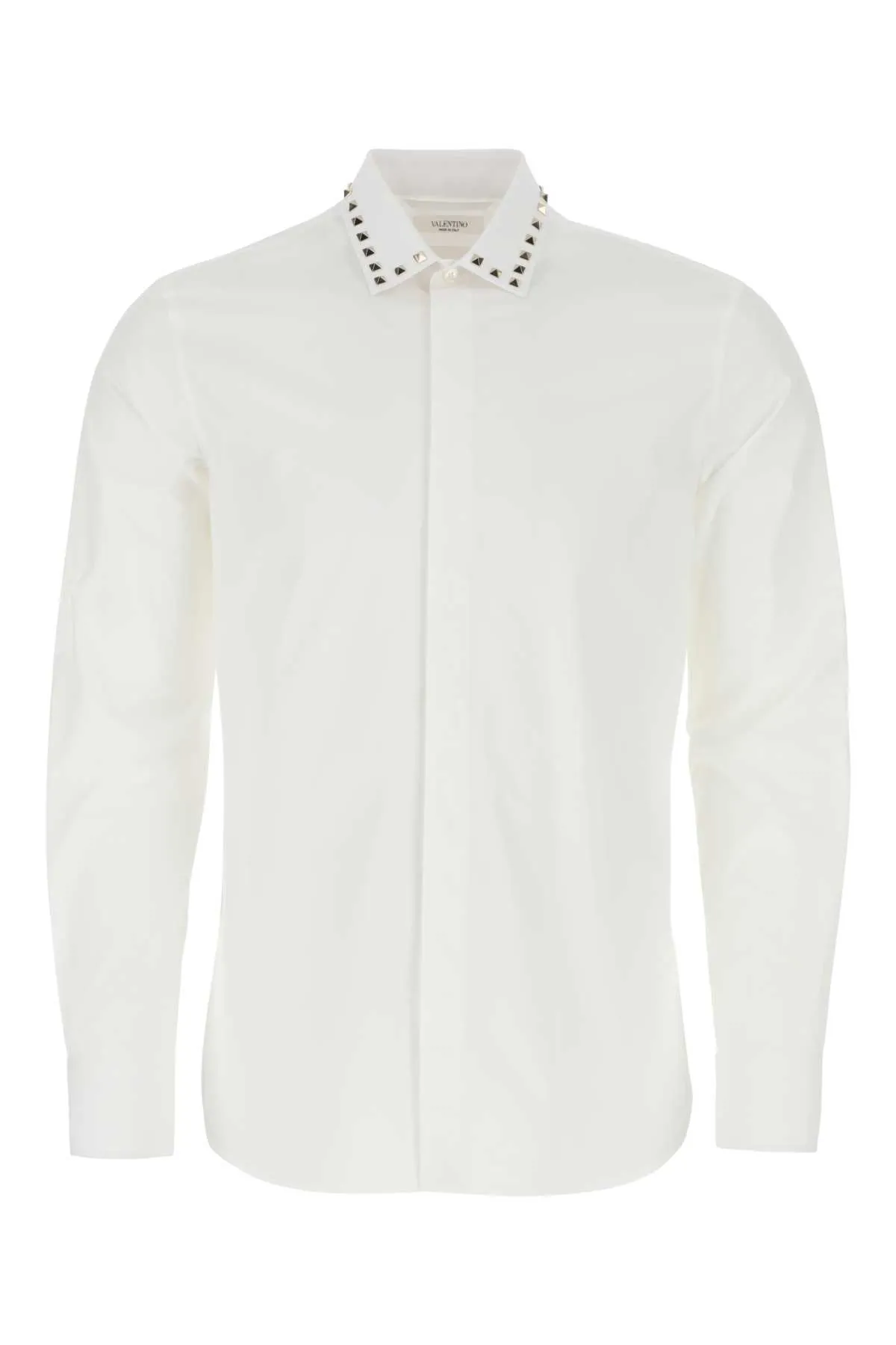 VALENTINO  |Long Sleeve Cotton Shirt With Black Untitled Studs On Collar