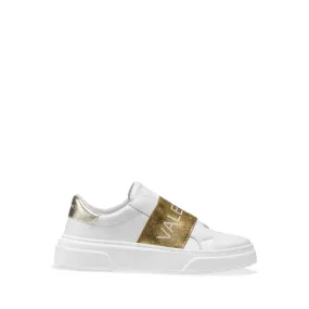 VALENTINO Slip-on Sneaker in white leather and golden elastic band