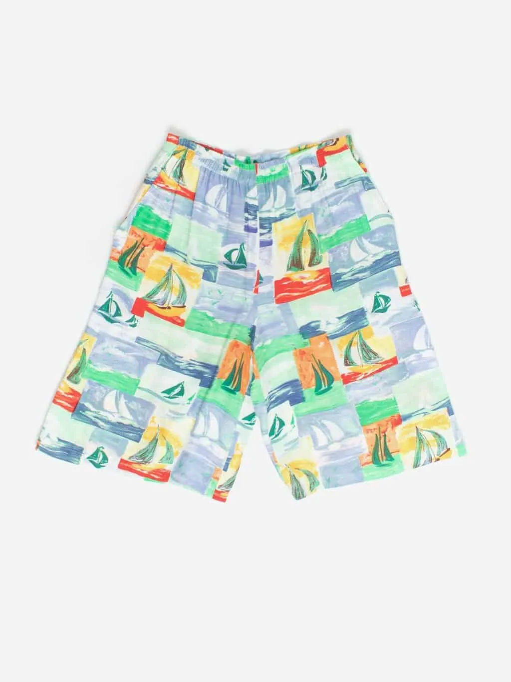 Vintage baggy summer shorts with sailboat print  – Small / Medium