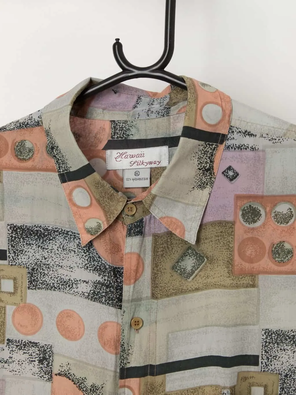 Vintage silk summer shirt in grey and peach – XL / 2XL