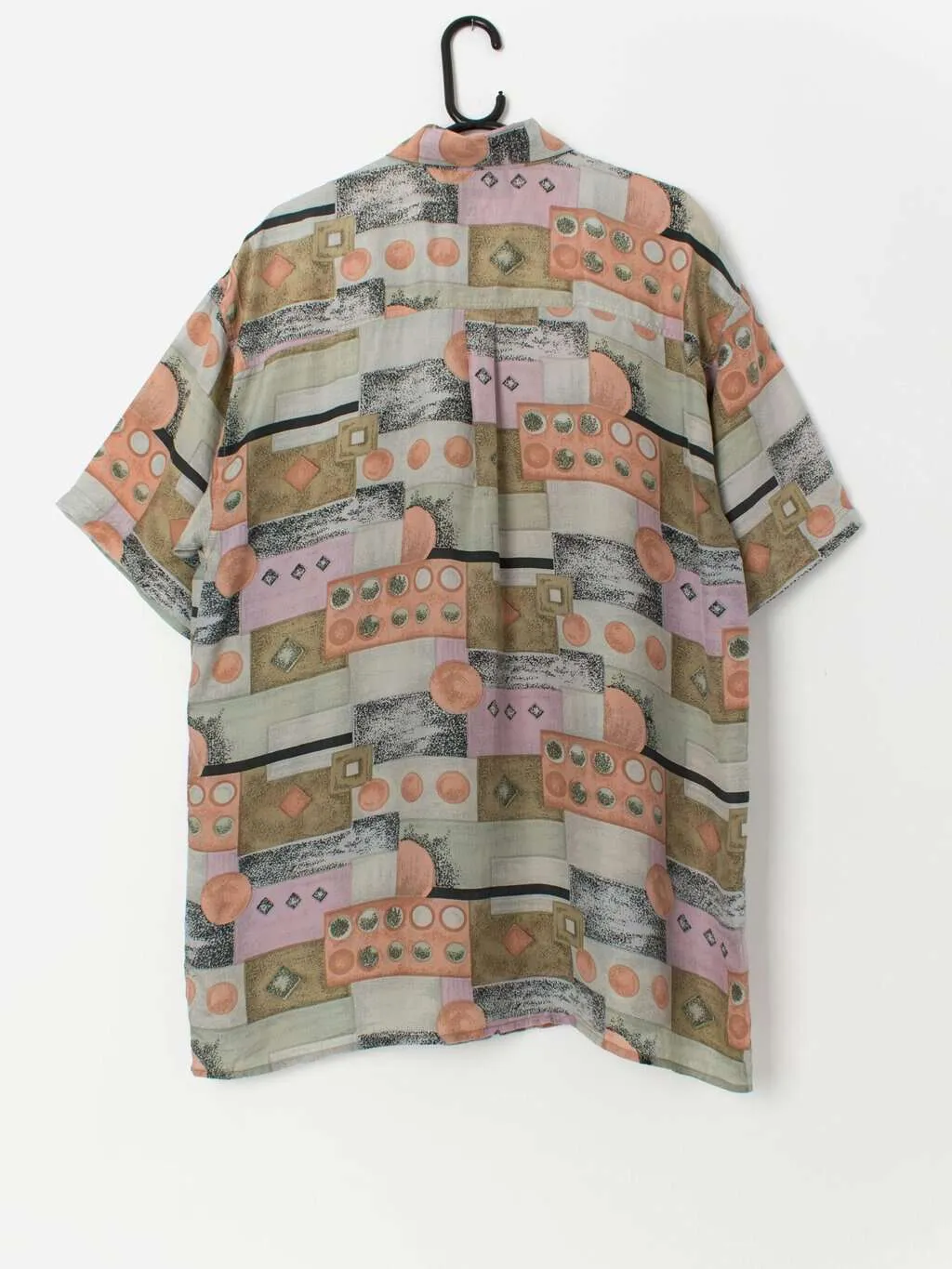 Vintage silk summer shirt in grey and peach – XL / 2XL