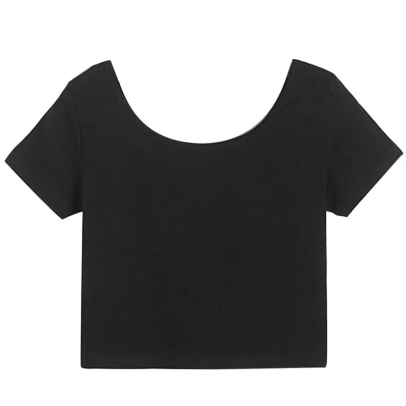 Women Stretch Cotton T-shirts U neck Sexy Crop Top Short Sleeve Tee short Basic top for lady girls SM6