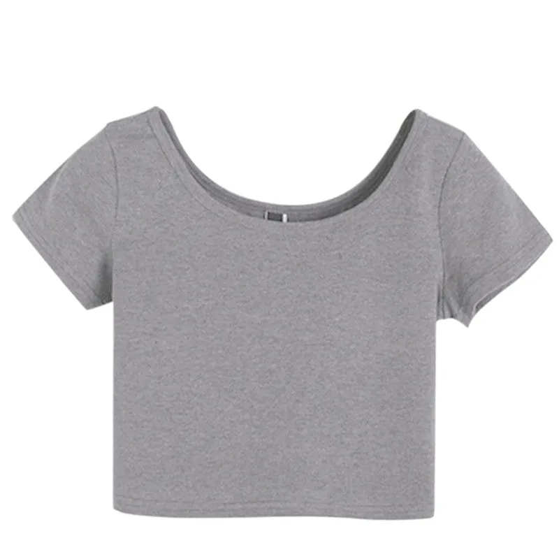 Women Stretch Cotton T-shirts U neck Sexy Crop Top Short Sleeve Tee short Basic top for lady girls SM6