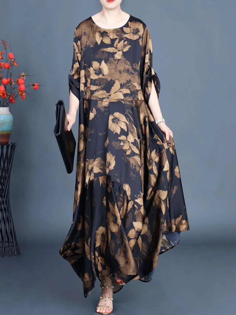 Women Summer Vintage Flower Irregular Hem Loose Dress CO1032