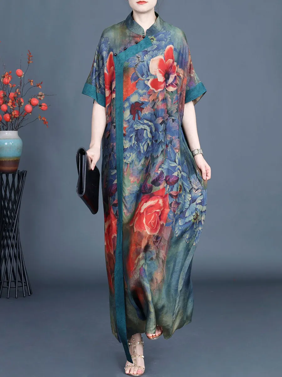 Women Summer Vintage Flower Spliced Robe Dress SC1005