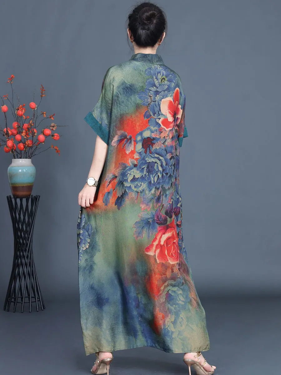 Women Summer Vintage Flower Spliced Robe Dress SC1005