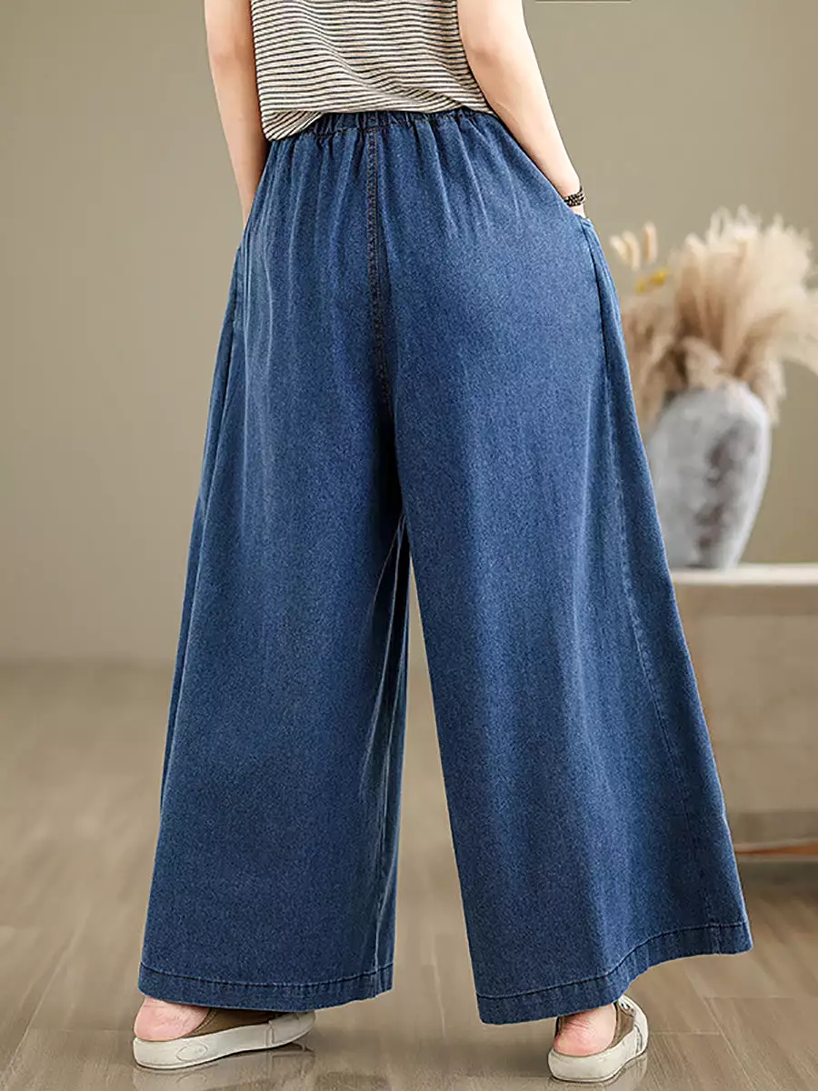 Women Vintage Summer Butterfly Spliced Wide-leg Denim Pants KL1037