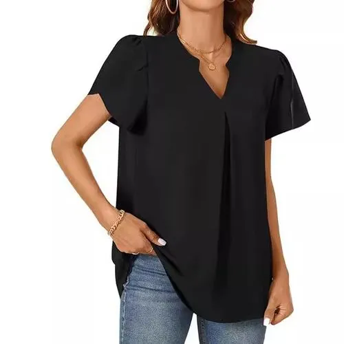 Women's Blouse Short Sleeve T-Shirts Elegant Solid Color